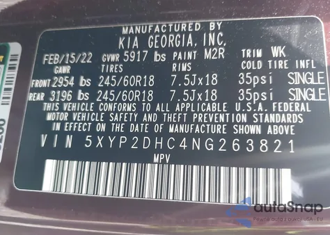 2022 Kia Telluride Lx из США, поврежденный, VIN 5XYP2DHC4NG263821